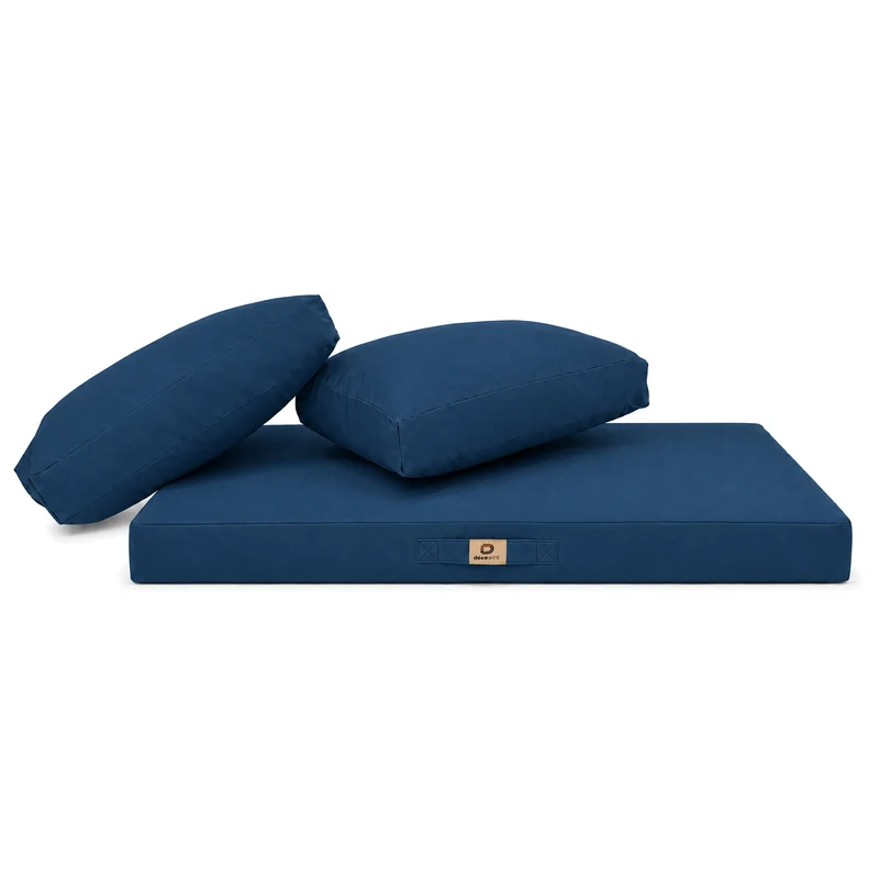 Ensemble Coussins Salon Jardin 120x60 Bleu Pétrole - Déhoussable & Anti-UV (1 Assise + 2 Dossiers)