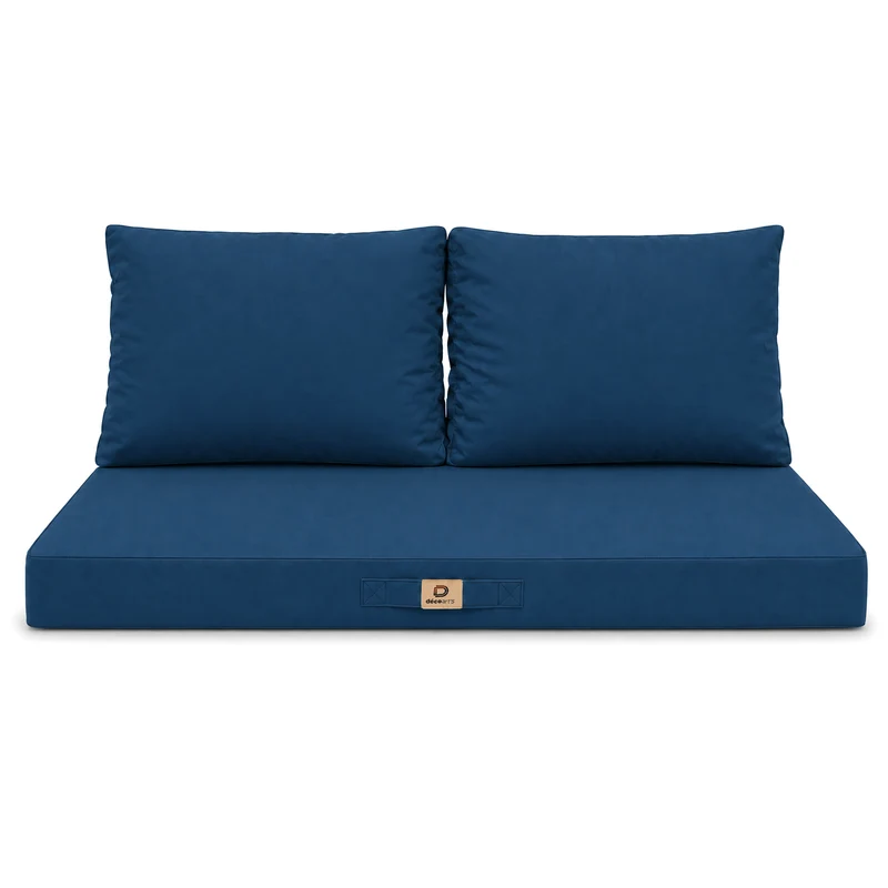 Ensemble Coussins Salon Jardin 120x60 Bleu Pétrole - Déhoussable & Anti-UV (1 Assise + 2 Dossiers)