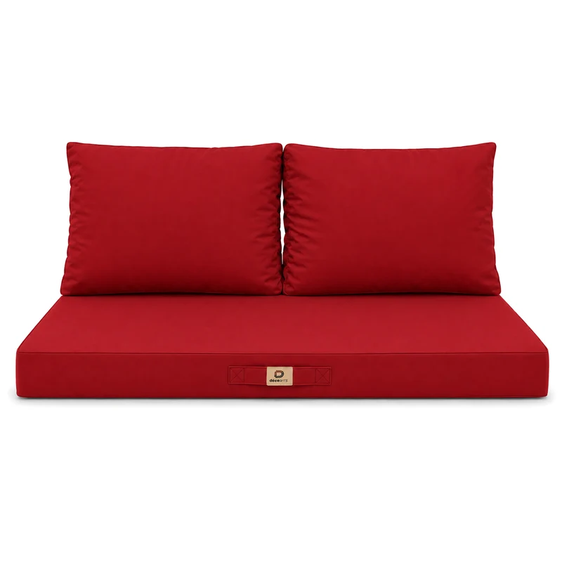 Ensemble Coussins Salon Jardin 120x60 Rouge - Déhoussable & Anti-UV (1 Assise + 2 Dossiers)