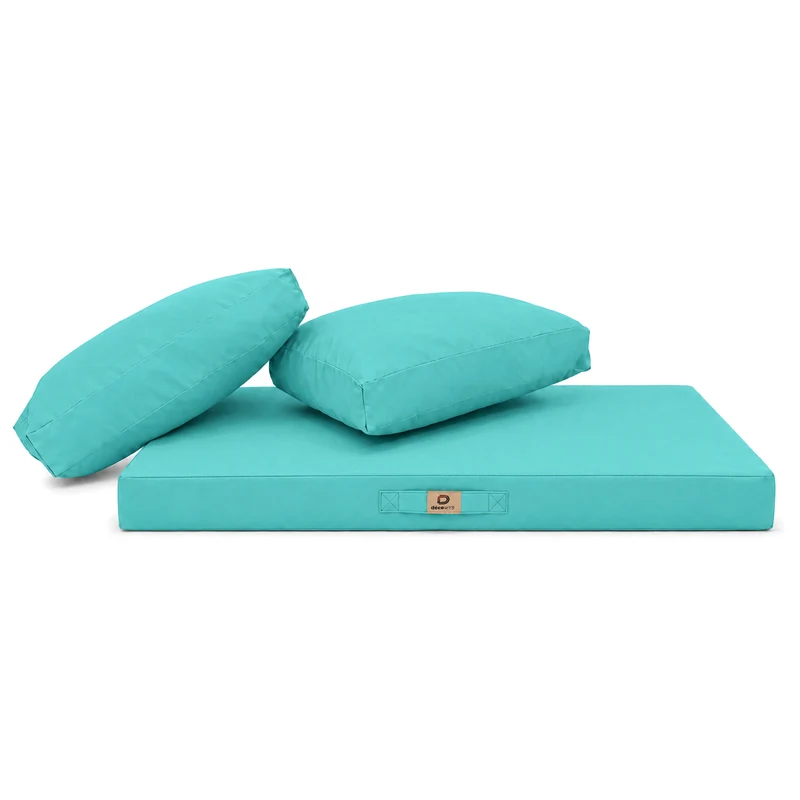 Ensemble Coussins Salon Jardin 120x60 Bleu Caraïbes - Déhoussable & Anti-UV (1 Assise + 2 Dossiers)