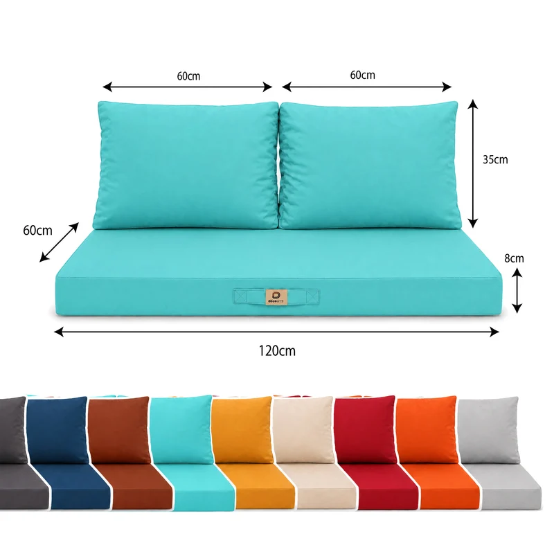 Ensemble Coussins Salon Jardin 120x60 Bleu Caraïbes - Déhoussable & Anti-UV (1 Assise + 2 Dossiers)
