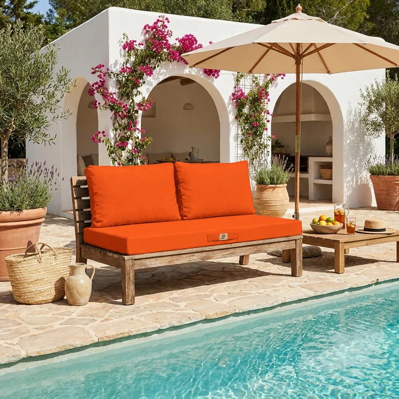 Ensemble Coussins Salon Jardin 100x50 Orange - Déhoussable & Anti-UV (1 Assise + 2 Dossiers)