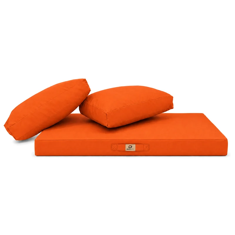 Ensemble Coussins Salon Jardin 100x50 Orange - Déhoussable & Anti-UV (1 Assise + 2 Dossiers)