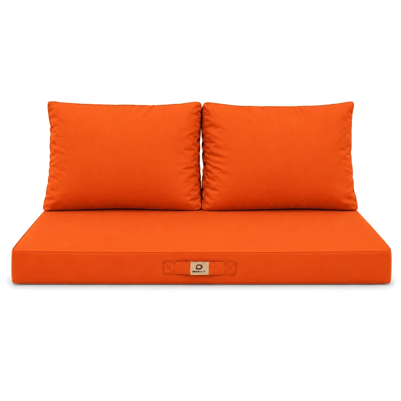 Ensemble Coussins Salon Jardin 100x50 Orange - Déhoussable & Anti-UV (1 Assise + 2 Dossiers)