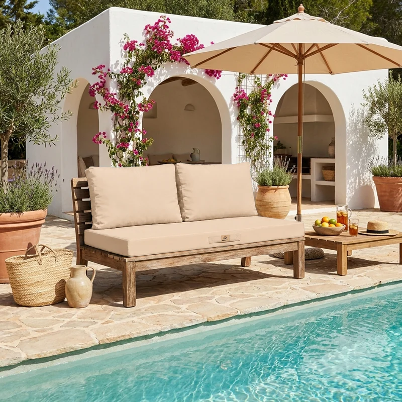 Ensemble Coussins Salon Jardin 100x50 Beige - Déhoussable & Anti-UV (1 Assise + 2 Dossiers)