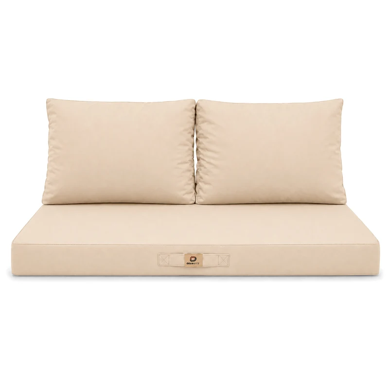 Ensemble Coussins Salon Jardin 100x50 Beige - Déhoussable & Anti-UV (1 Assise + 2 Dossiers)
