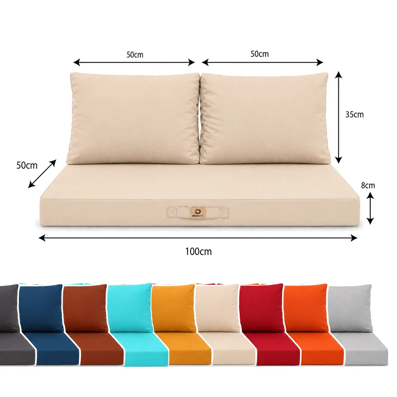 Ensemble Coussins Salon Jardin 100x50 Beige - Déhoussable & Anti-UV (1 Assise + 2 Dossiers)