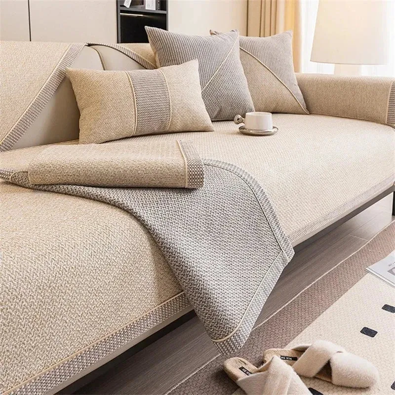Housse de canapé antidérapante pur coton tressé twill denim anti griffures