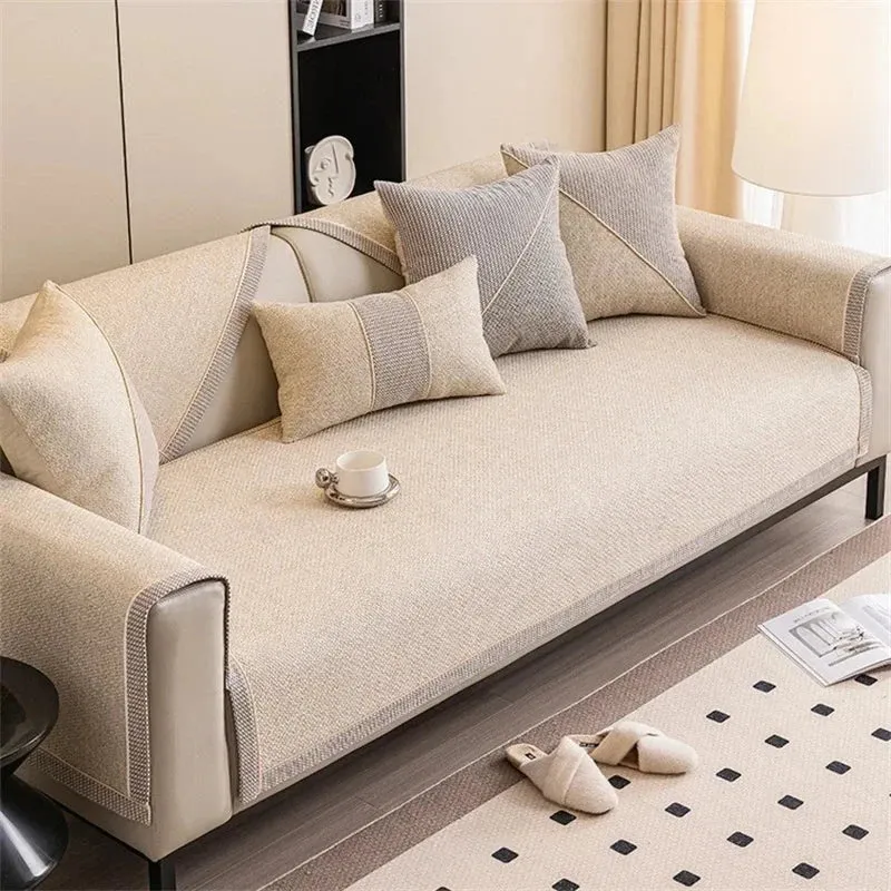 Housse de canapé antidérapante pur coton tressé twill denim anti griffures