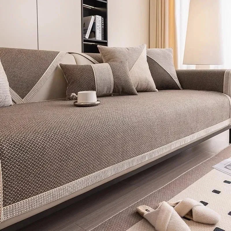 Housse de canapé antidérapante pur coton tressé twill denim anti griffures