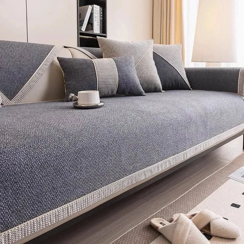 Housse de canapé antidérapante pur coton tressé twill denim anti griffures