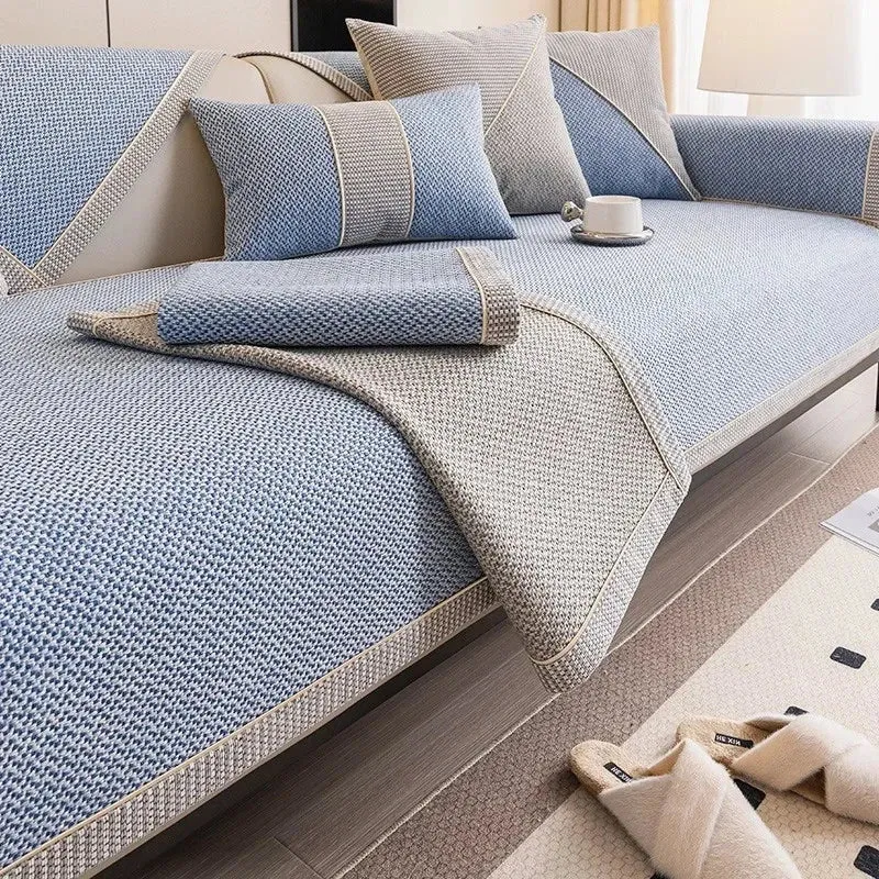 Housse de canapé antidérapante pur coton tressé twill denim anti griffures