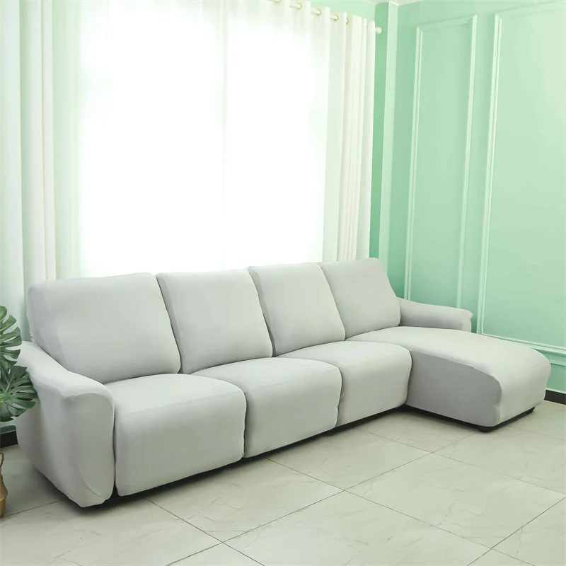 Housses pour canapé d'angle relax inclinable avec méridienne lycra couleurs unies