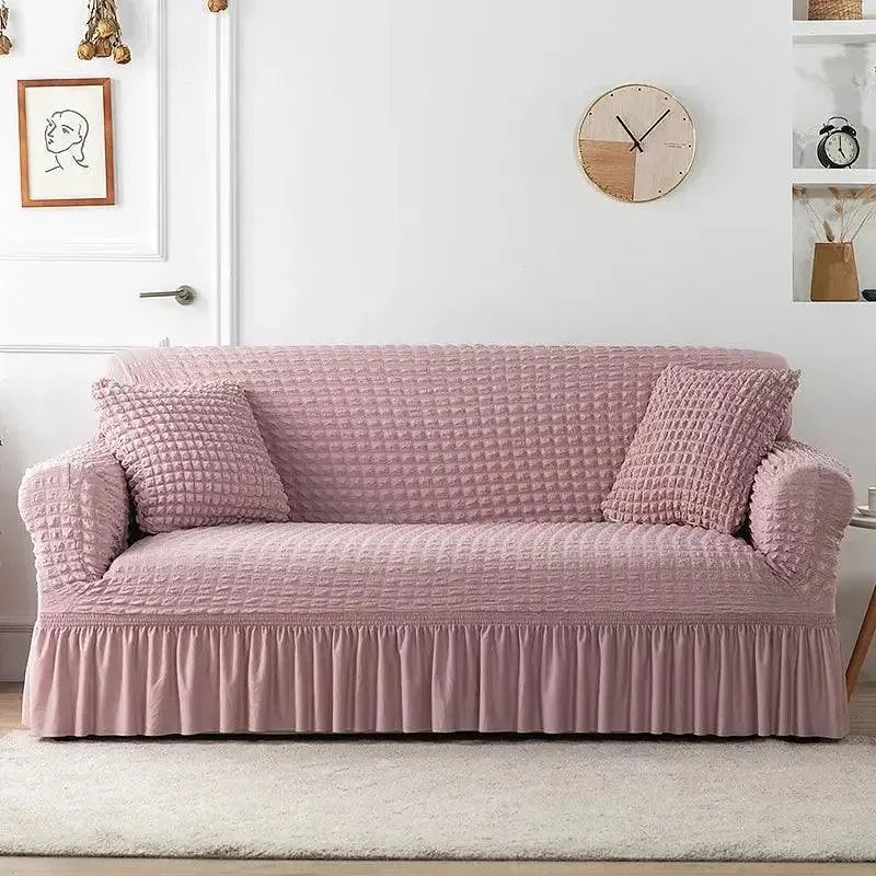 Microfibre Jupe Rose - Housse de Canapé Extensible