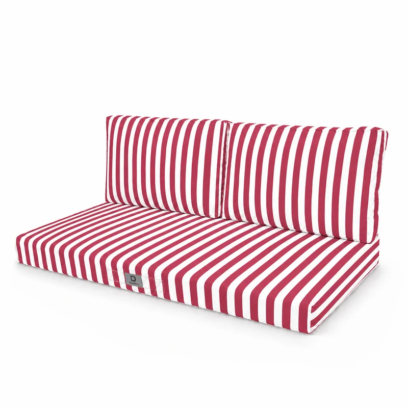 Ensemble Coussins Salon Jardin 120x60 Rayure Rouge - Premium 270g (1 Assise + 2 Dossiers)