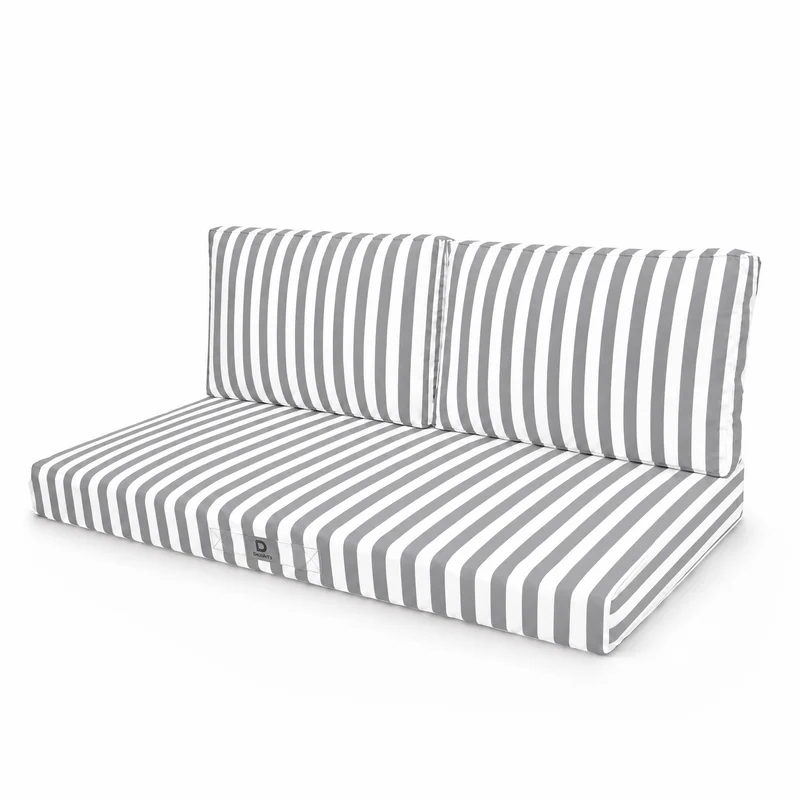 Ensemble Coussins Salon Jardin 120x60 Rayure Gris Clair - Premium 270g (1 Assise + 2 Dossiers)