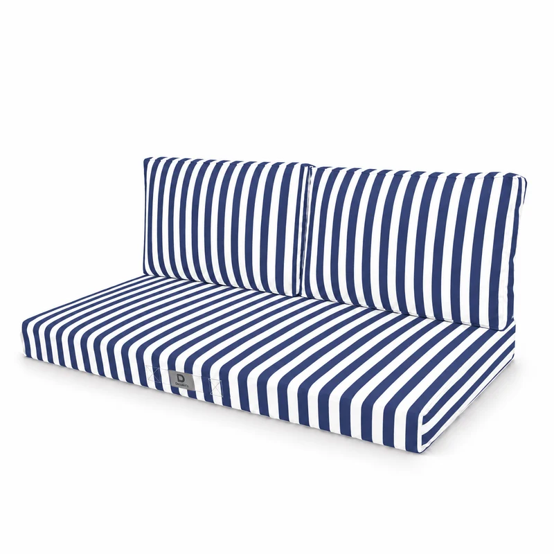 Ensemble Coussins Salon Jardin 120x60 Rayure Bleu Marine - Premium 270g (1 Assise + 2 Dossiers)