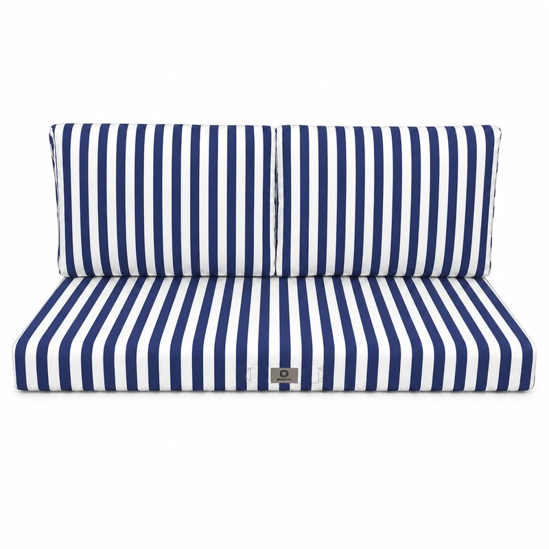 Ensemble Coussins Salon Jardin 120x60 Rayure Bleu Marine - Premium 270g (1 Assise + 2 Dossiers)