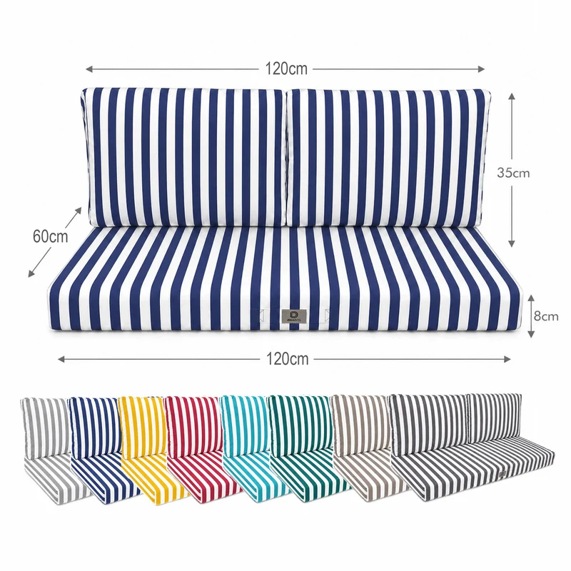Ensemble Coussins Salon Jardin 120x60 Rayure Bleu Marine - Premium 270g (1 Assise + 2 Dossiers)
