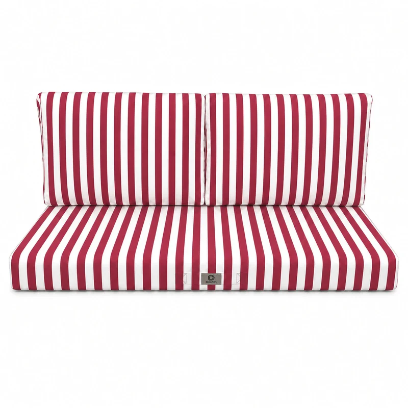 Ensemble Coussins Salon Jardin 100x50 Rayure Rouge - Premium 270g (1 Assise + 2 Dossiers)