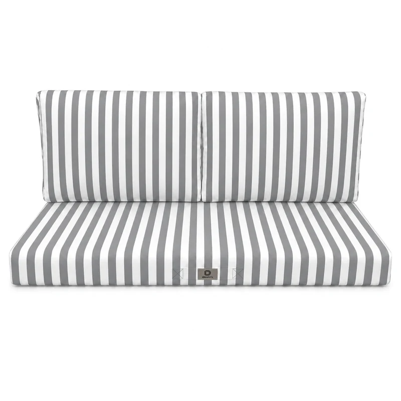 Ensemble Coussins Salon Jardin 100x50 Rayure Gris Clair - Premium 270g (1 Assise + 2 Dossiers)