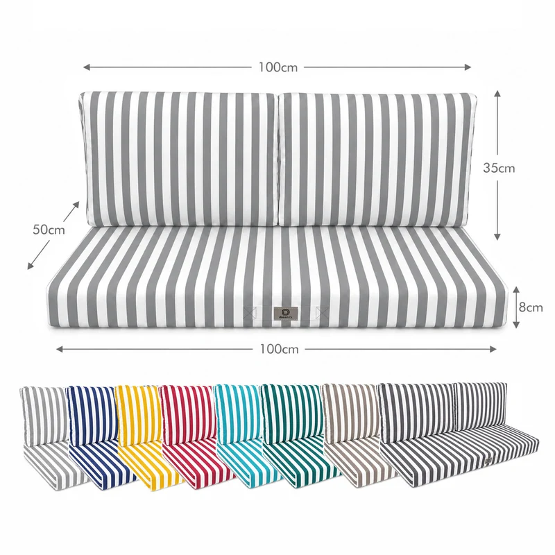 Ensemble Coussins Salon Jardin 100x50 Rayure Gris Clair - Premium 270g (1 Assise + 2 Dossiers)