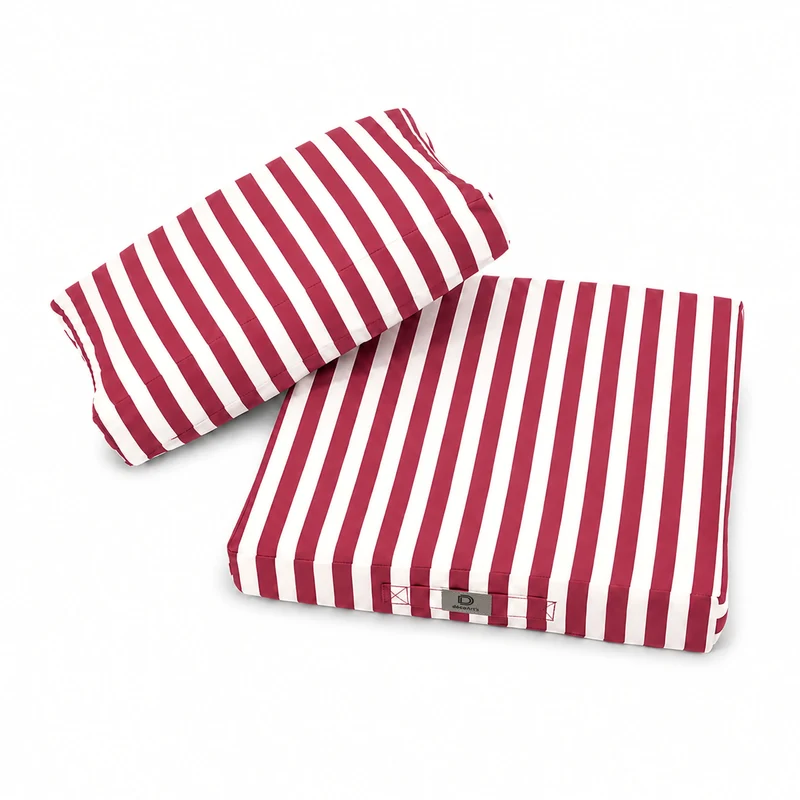 Ensemble Coussins Salon Jardin 60x60 Rayure Rouge - Premium 270g (Assise + Dossier)