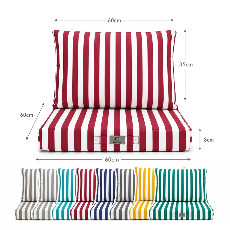 Ensemble Coussins Salon Jardin 60x60 Rayure Rouge - Premium 270g (Assise + Dossier)