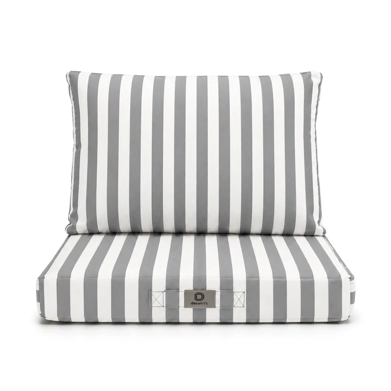 Ensemble Coussins Salon Jardin 60x60 Rayure Gris Clair - Premium 270g (Assise + Dossier)