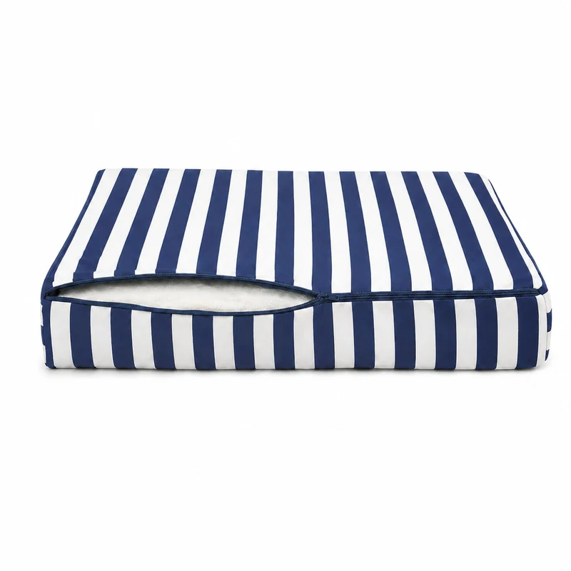 Ensemble Coussins Salon Jardin 60x60 Rayure Bleu Marine - Premium 270g (Assise + Dossier)