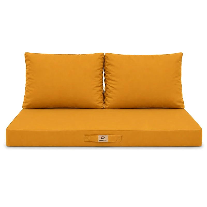 Ensemble Coussins Salon Jardin 100x50 Jaune - Déhoussable & Anti-UV (1 Assise + 2 Dossiers)
