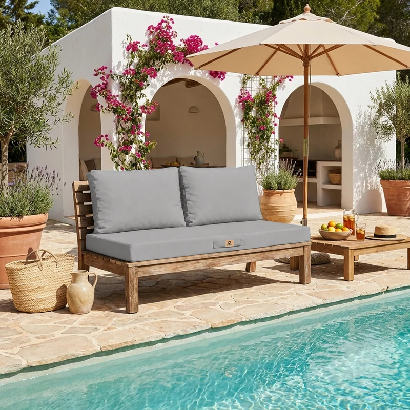 Ensemble Coussins Salon Jardin 100x50 Gris Galet - Déhoussable & Anti-UV (1 Assise + 2 Dossiers)