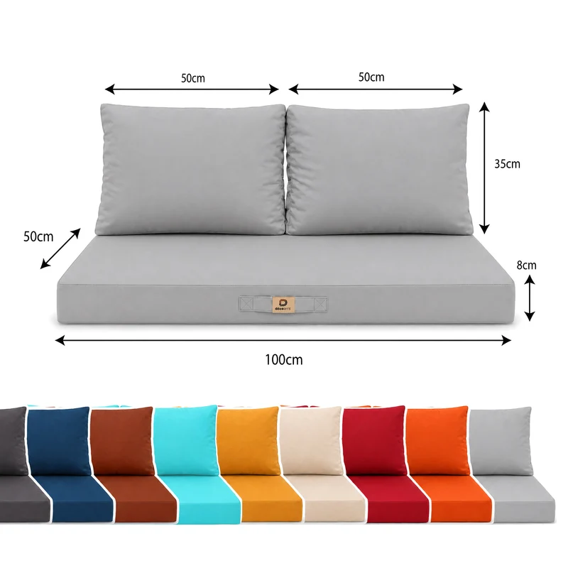 Ensemble Coussins Salon Jardin 100x50 Gris Galet - Déhoussable & Anti-UV (1 Assise + 2 Dossiers)