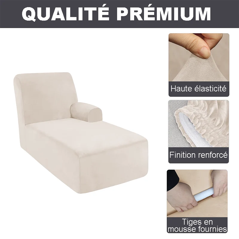 Housse pour méridienne et chaise longue avec accoudoir en velours
