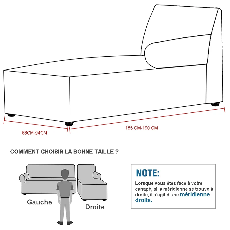 Housse pour méridienne et chaise longue avec accoudoir en velours