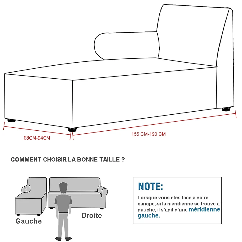 Housse pour méridienne et chaise longue avec accoudoir en velours