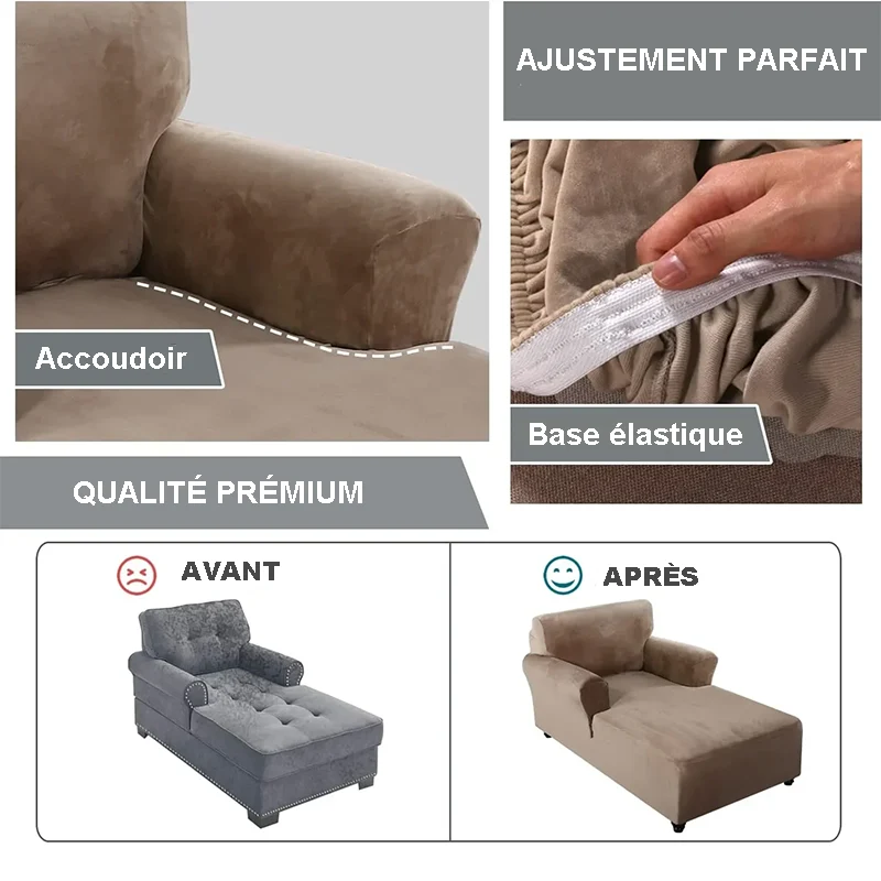housse pour méridienne et chaise longue avec double accoudoir en velours