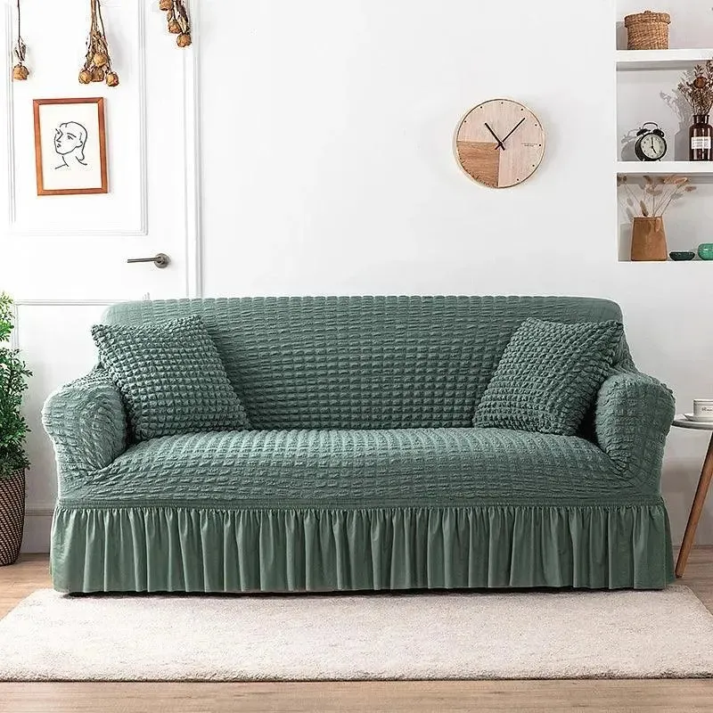 Microfibre Jupe Vert Lac - Housse de Canapé Extensible