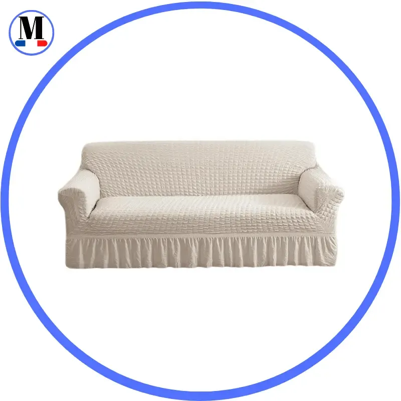 Microfibre Jupe Blanc Crème - Housse de Canapé Extensible