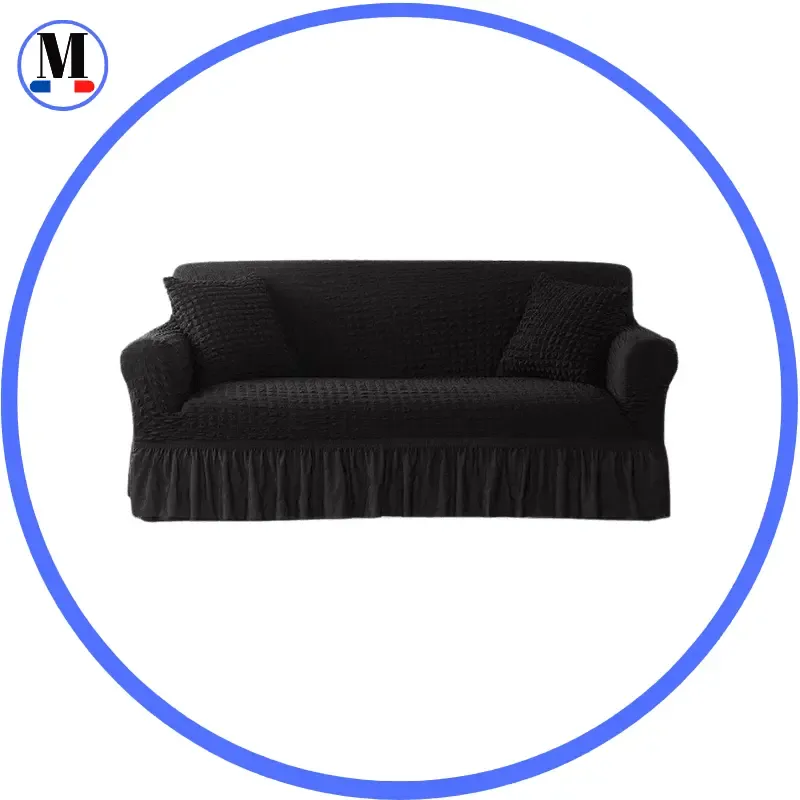 Microfibre Jupe Noir - Housse de Canapé Extensible