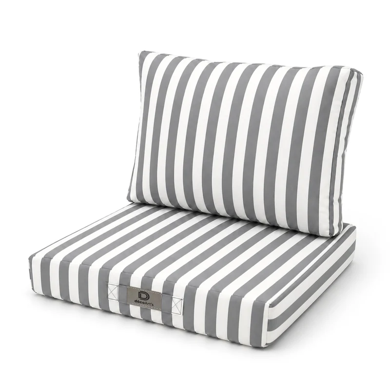 Ensemble Coussins Salon Jardin 50x50 Rayure Gris Clair - Premium 270g (Assise + Dossier)