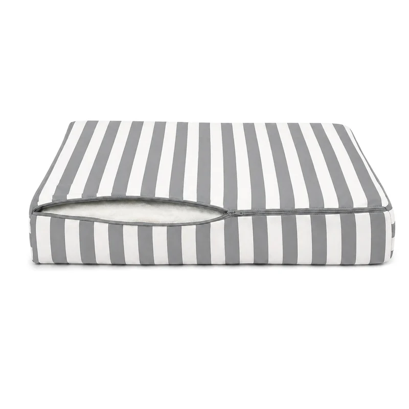 Ensemble Coussins Salon Jardin 50x50 Rayure Gris Clair - Premium 270g (Assise + Dossier)