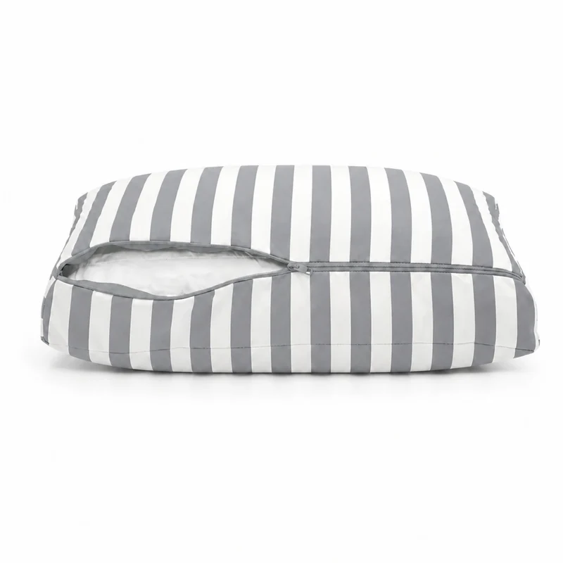 Ensemble Coussins Salon Jardin 50x50 Rayure Gris Clair - Premium 270g (Assise + Dossier)