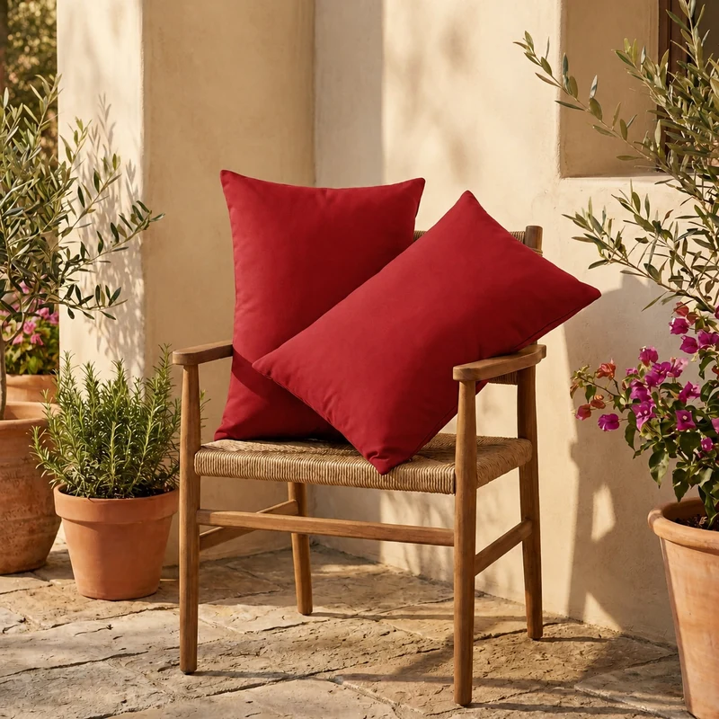 Lot de 2 Coussins d'Appoint 60x35 Rouge - Déco Jardin & Déhoussable