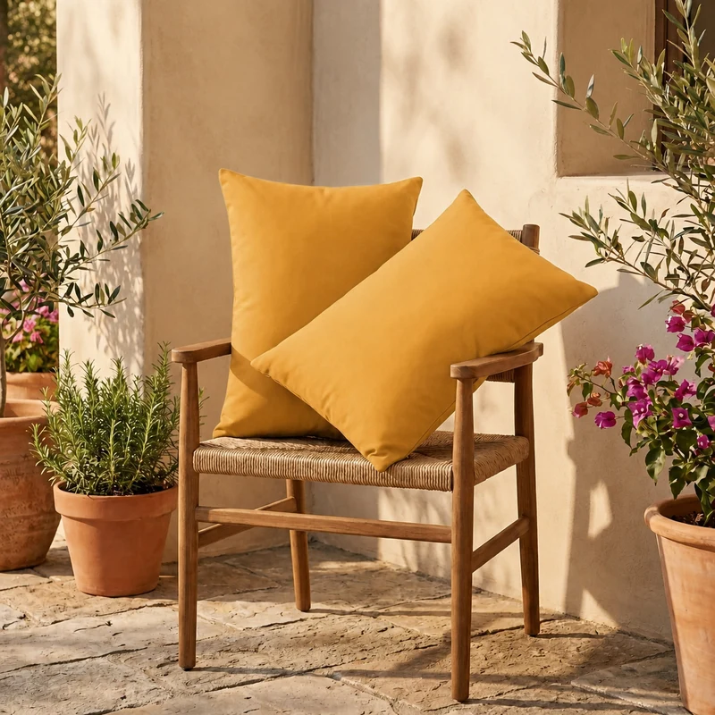 Lot de 2 Coussins d'Appoint 60x35 Jaune - Déco Jardin & Déhoussable