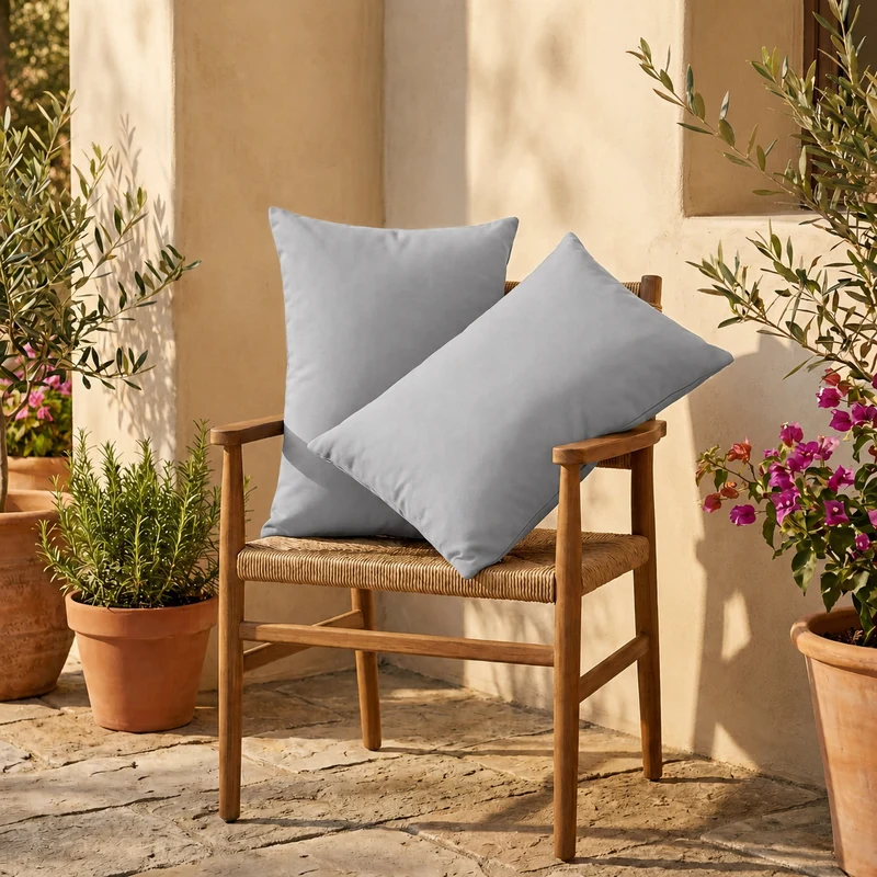Lot de 2 Coussins d'Appoint 60x35 Gris Galet - Déco Jardin & Déhoussable