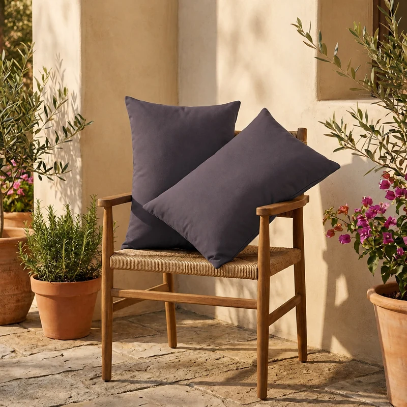 Lot de 2 Coussins d'Appoint 60x35 Gris Carbone - Déco Jardin & Déhoussable