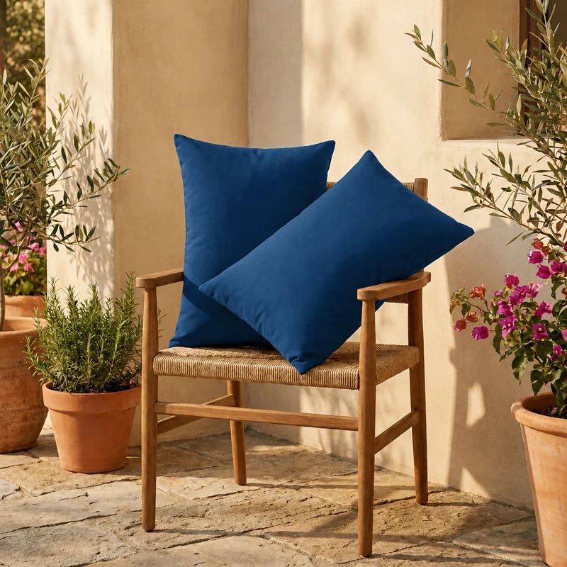 Lot de 2 Coussins d'Appoint 60x35 Bleu Pétrole - Déco Jardin & Déhoussable