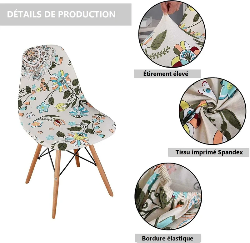 Housse de Chaise Scandinave Fleurie - Tissu Extensible & Doux