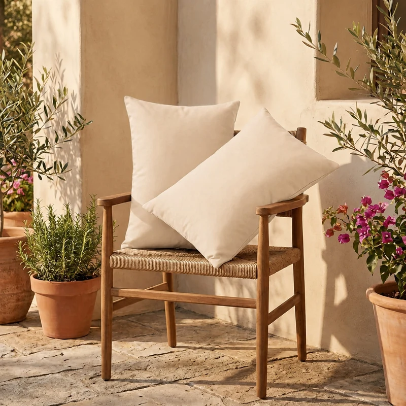 Lot de 2 Coussins d'Appoint 60x35 Beige - Déco Jardin & Déhoussable